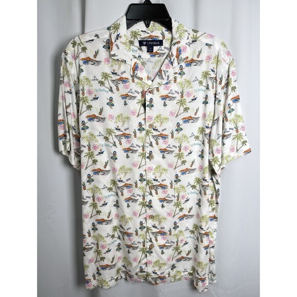 Cremieux Blue Label Hula Girl Print Rayon Short Sleeve Woven Camp Shirt Sz M New - Picture 2 of 8